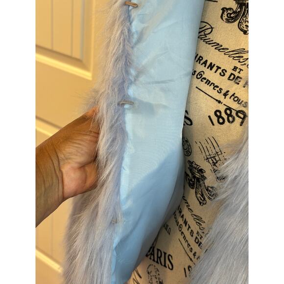 Azelea Wang Blue Vegan Faux Fur Crop Jacket Coat size Women’s XL - Picture 7 of 9